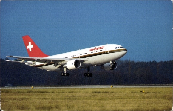 Postcard Swiss passenger aircraft, Swissair, Airbus A310 Europe