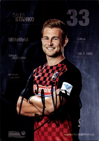 Autogrammkarte Fußballer Caleb Stanko, SC Freiburg, Autogramm