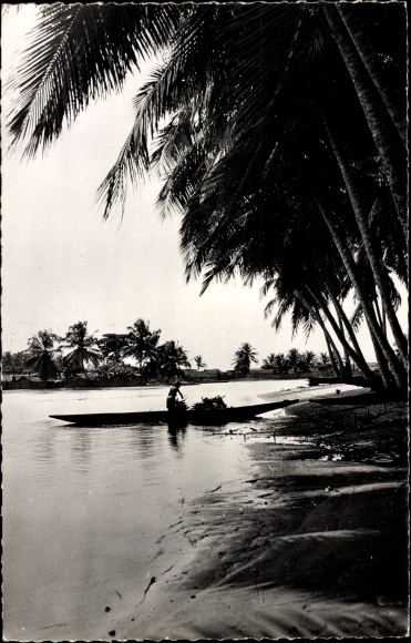 Postcard Afrique Noire, Edges of the lagoon, Ruderpartie, Palmen, Part am Ufer