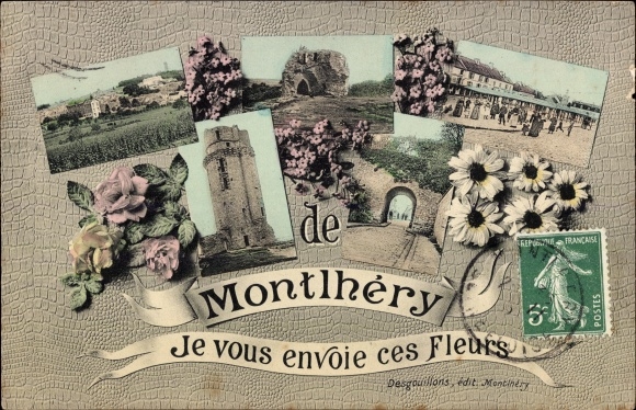 Ak Montlhery Essonne, Ruines d'une Tours de l'ancien Chateau, Platz, Panorama, Turm