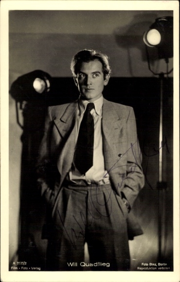 Postcard actor Will Quadflieg, still portrait, autograph, spotlight
