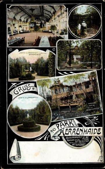 Postcard Herrenhaide Burgstädt in Saxony, inn, park, concert garden