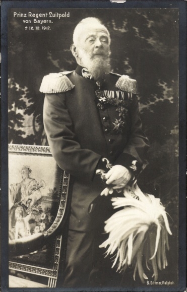 Postcard Prince Regent Luitpold of Bavaria, standing portrait, mourning card