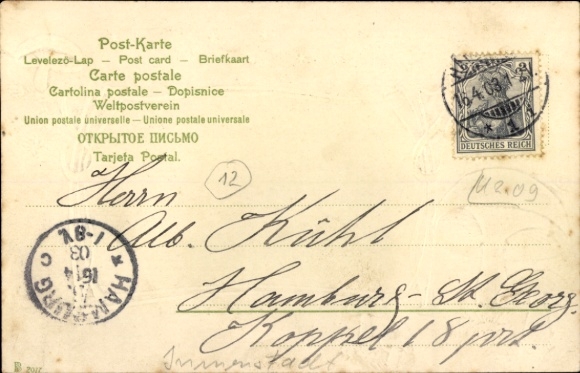 Embossed Passepartout Postcard Hamburg, Alsterpavillon and Hamburger Hof, Fly Agarics