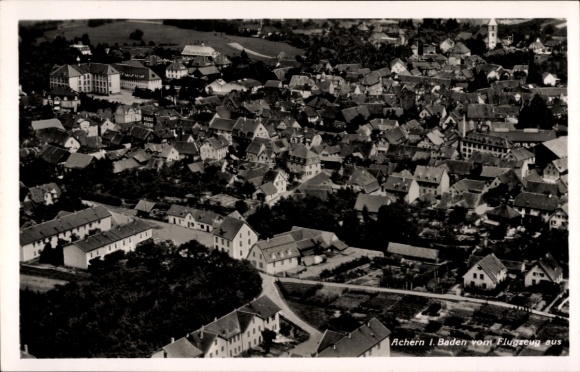 Postcard Achern in Baden Black Forest, aerial photograph