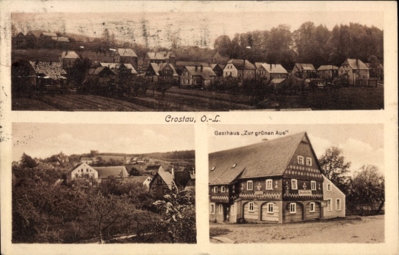 Ak Crostau Schirgiswalde Kirschau in der Oberlausitz, Gesamtansicht, Gasthaus Zur grünen Aue