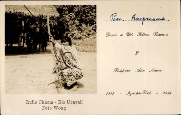 foto Ak Peru, Indio Chama, Rio Ucayali, foto Wong, Man met pijl en boog