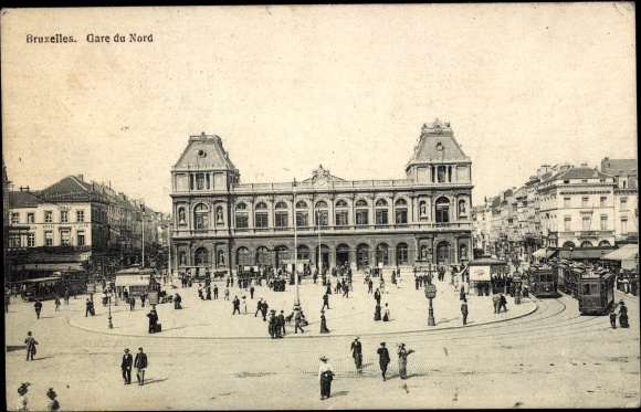 Postcard Brussels, Gare du Nord, tram stop at Nordbahnhof