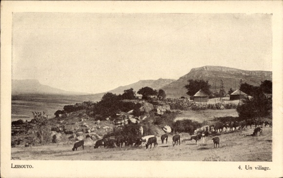 Ak Basutoland Lesotho, Schafherde, Dorf, Hütten, Landschaft