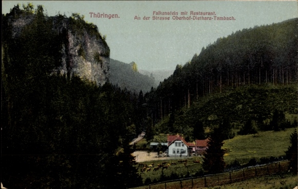 Postcard Tambach Dietharz Thuringian Forest, Fels Falkenstein, Restaurant