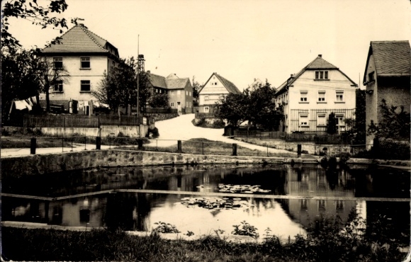 Ak Obergurig in der Lausitz, straten, vijver