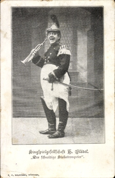 Postcard Munich, Singspielgesellschaft H. Blädel, The Dashing Trumpeter, Conny Stanzl