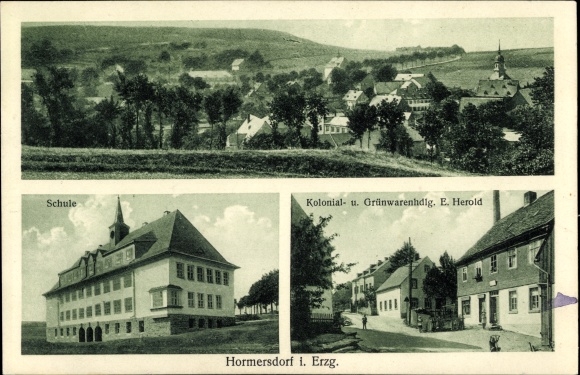 PC Hormersdorf Zwönitz in the Erzgebirge of Saxony, school, grocery store, long shot