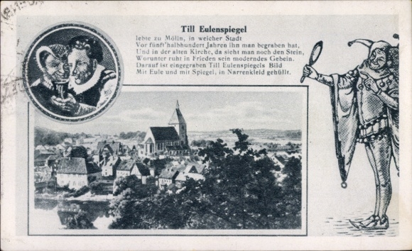 Passepartout Postcard Mölln in Mecklenburg, Till Eulenspiegel, city view