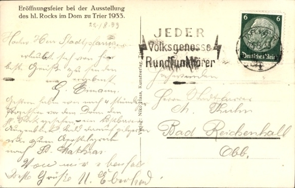 Postcard Trier, opening ceremony at the exhibition of St. Rocks in the cathedral 1933