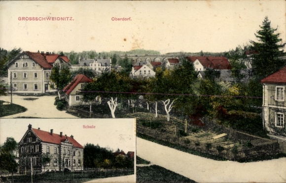 Postcard Großschweidnitz in Saxony, Oberdorf, School