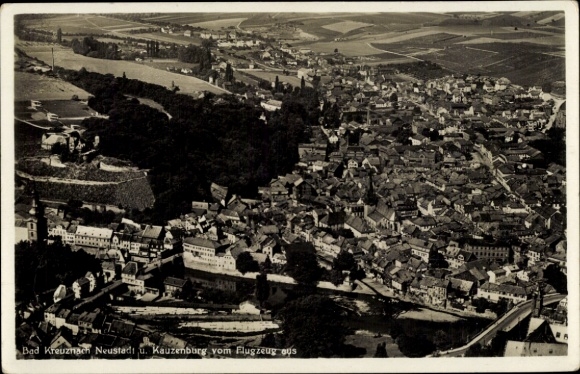 Postcard Bad Kreuznach an der Nahe, Kauzenburg, general view from the plane