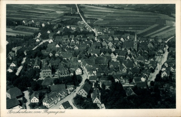 Postcard Brackenheim an der Zaber Württemberg, aerial view of many roofs, churches, rural surroundings