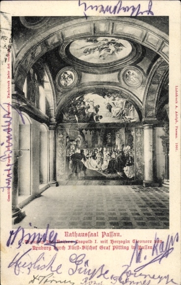 Postcard Passau in Lower Bavaria, Town Hall