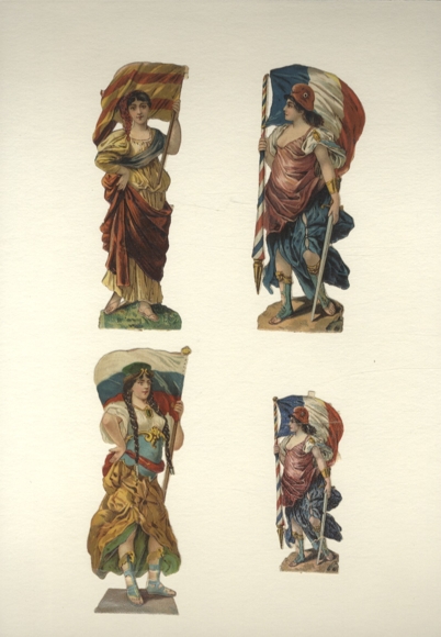 4 wafer flags of different countries, approx. 12 x 4 cm and 8.5 x 3 cm