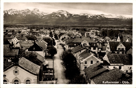 Postcard Kolbermoor in Upper Bavaria, view of Alpine landscape, typical houses