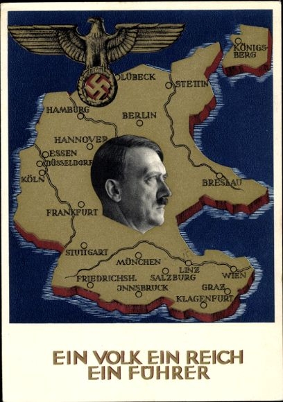 Postal stationery Postcard Klein, One People, One Reich, One Führer, Anschluss of Austria 1938, Greater Germany