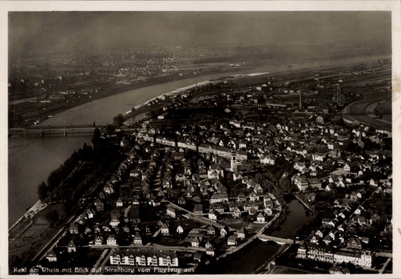 Postcard Kehl am Rhein, aerial photograph, Strasbourg
