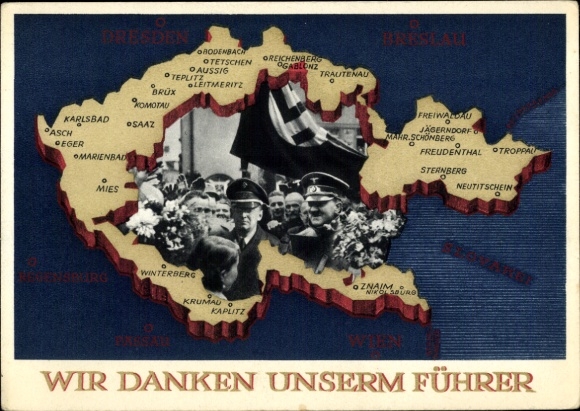 Postal stationery Postcard We thank our Führer, Sudetenland, Bohemia, Moravia, Hitler