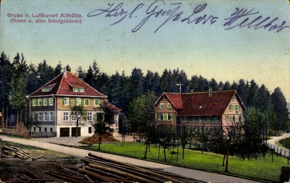 Postcard Althütte in Württemberg, new and old school building