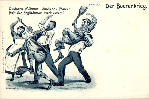 Litho Der Boerenkrieg, Burenkrieg, Deutsche Männer, Deutsche Frauen, Helft den Englishman verhauen