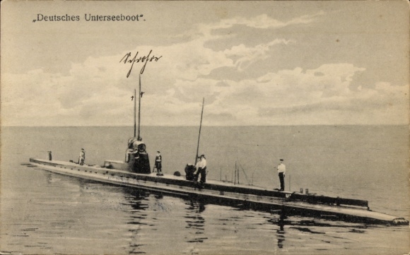 Postcard surfaced German submarine