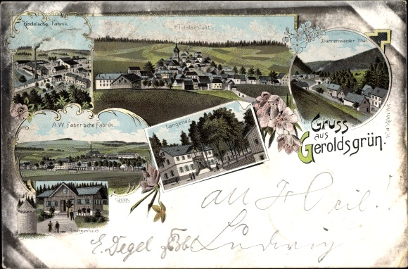Chromo-Litho Geroldsgrün Upper Franconia, Krodelsche Fabrik, AW Faber&#39;sche Fabrik, Schützenhaus, Langenau
