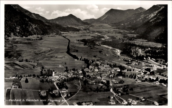 Postcard Farchant Upper Bavaria, aerial photograph, landscape, mountains, place airplane perspective