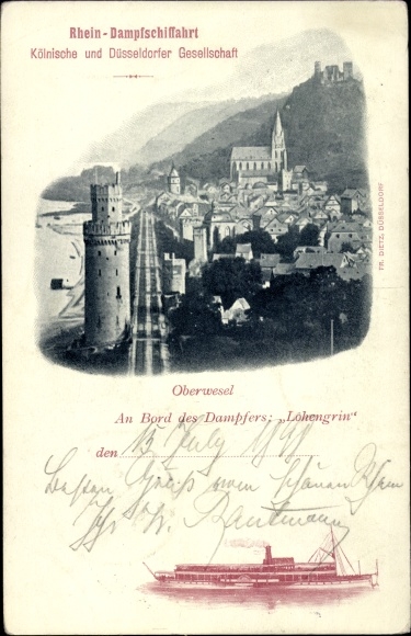 KP Oberwesel am Rhein, parowiec Lohengrin, Kolonia i parowiec Düsseldorf Ren firmy Ges.