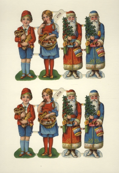 2 wafelblokken van 4, 4776, Hans en Grietje, peperkoek, Kerstman, elk formaat ca. 12 x 15 cm