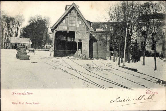 Ak Edam Volendam Nordholland Niederlande, Straßenbahnhaltestelle