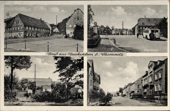 Ak Neukirchen im Erzgebirge, Strumpffabrik, Chemnitzer Straße, Sternplatz, Adolf Hitler Straße