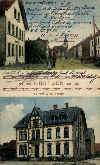 Postcard Hürtgen Hürtgenwald in the Eifel, street, Gasthof Wilhelm Bergsch