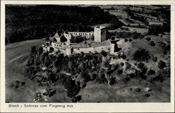Postcard Schesslitz Scheßlitz in Upper Franconia, Giechburg, castle ruins Giech, aerial photograph