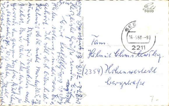 Postcard Seefeld near Rendsburg Holstein, coat of arms, memorial, partial view