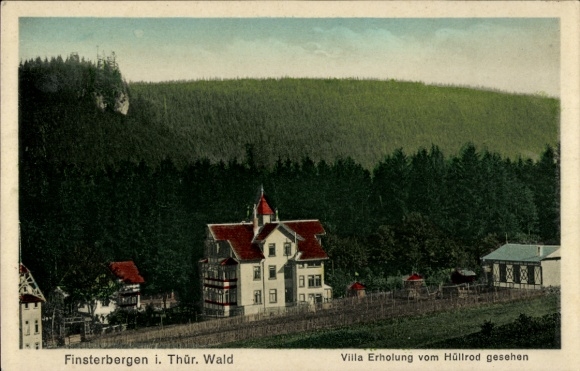 Postcard Finsterbergen Friedrichroda in the Thuringian Forest, Villa Erholung, Thuringian Forest, hills, woodland