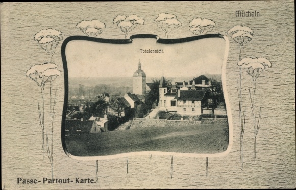 Passepartout Ak Mücheln im Saalekreis, Panorama, Kirche