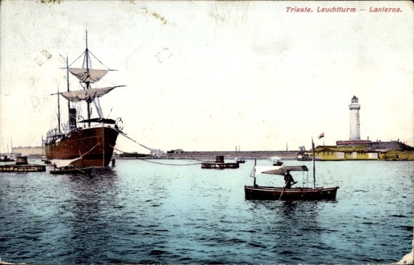Postcard Triest Trieste Friuli Venezia Giulia, ship, lighthouse
