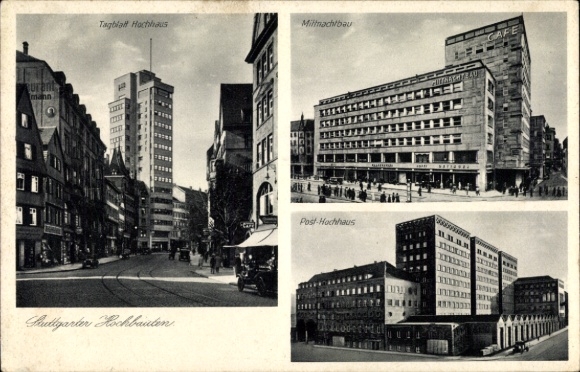 Postcard Freital in Saxony, Tagblatt high-rise, Mittnachtbau, Post high-rise