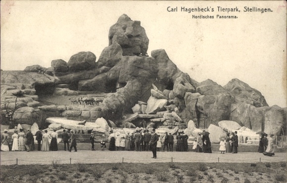 Ak Hamburg Eimsbüttel Stellingen, Carl Hagenbecks Tierpark, Nordisches Panorama, Menschen in n Kl