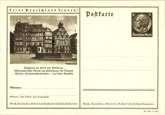 Postal stationery Postcard Butzbach in Taunus Hessen, fountain, half-timbered houses