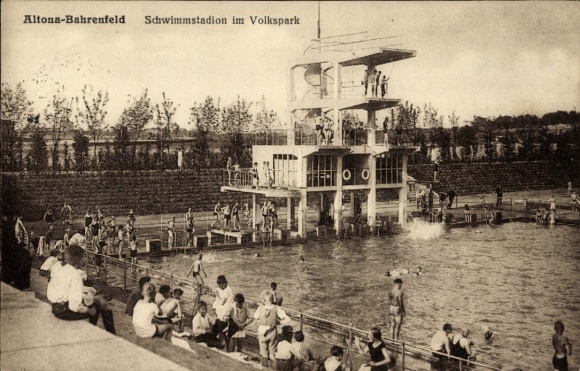 Postcard Hamburg Altona Bahrenfeld, swimming stadium in the Volkspark