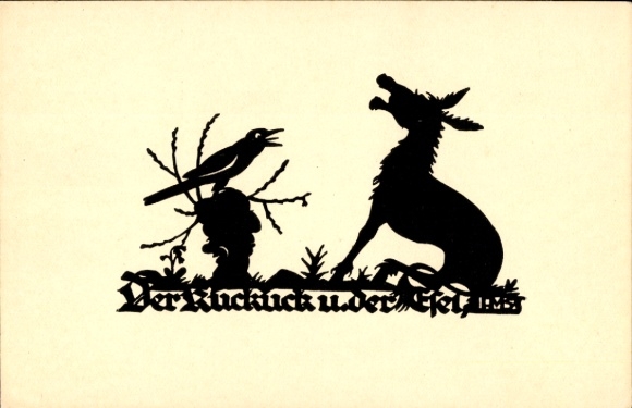 Paper cutting artist Postcard Schwindt, AM, The Cuckoo and the Donkey