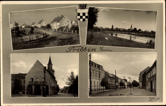 Ak Trebbin in de wijk Teltow Fläming, gemeentehuis, zwembad, Berliner Strasse, nederzetting