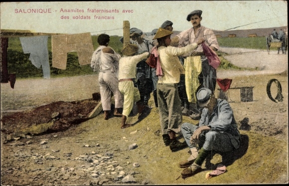Postcard Saloniki Thessaloniki Greece, French and Vietnamese Soldiers